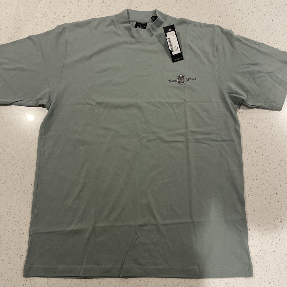 Womens Top-PAGE & TUTTLE-GOLF-green 100% Cotton knit mock neck ss-L Cotton Ranch
